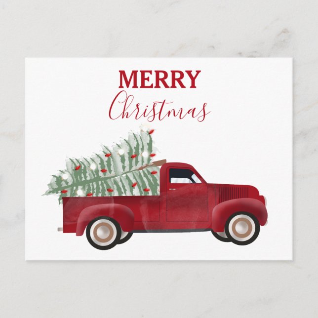 Christmas Antique Pickup Truck Xmas Tree Holiday Postcard (Front)