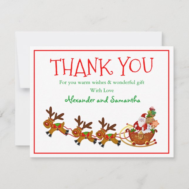 Christmas Antler Deer Santa Claus Thank You Card (Front)