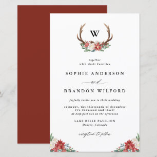 Christmas Antler Wreath Winter Wedding Invitation