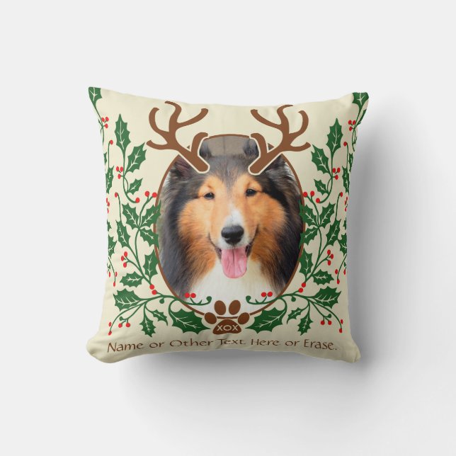 Christmas Antlers For Dog / Cat Personalise Photo Cushion (Front)