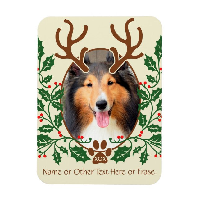 Christmas Antlers For Dog / Cat Personalise Photo Magnet (Vertical)