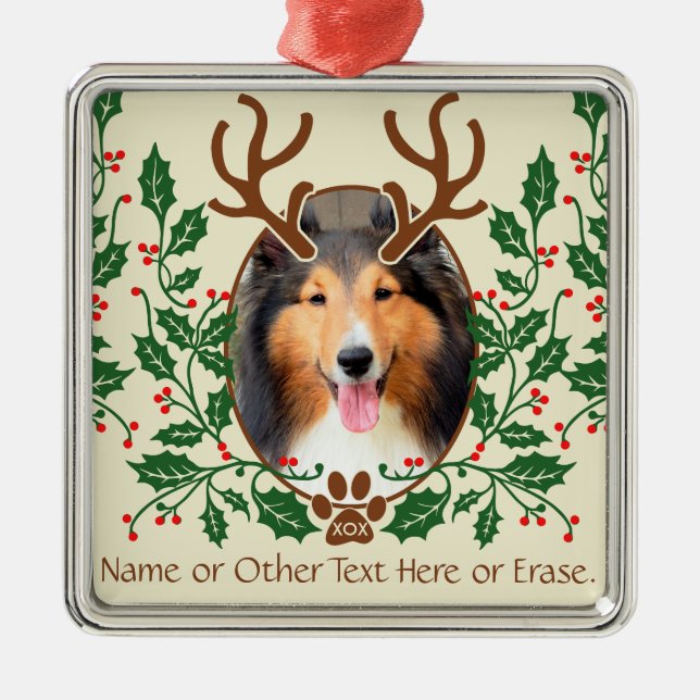 Christmas Antlers For Dog / Cat Personalise Photo Metal Tree Decoration (Front)