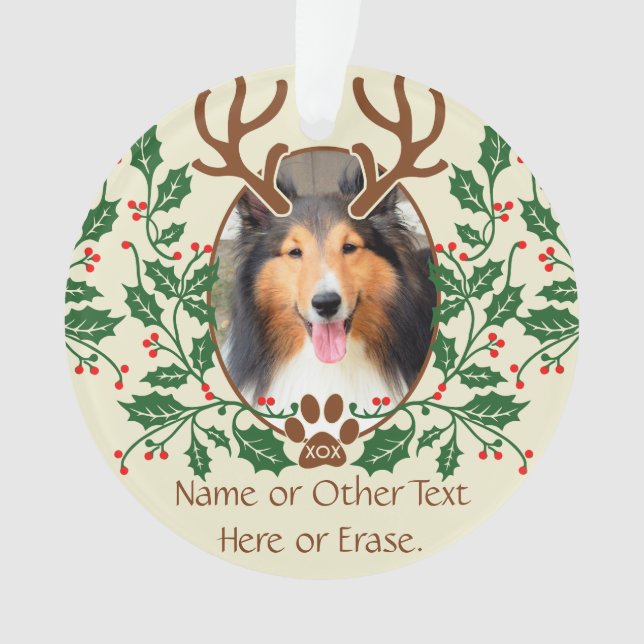 Christmas Antlers For Dog / Cat Personalise Photo Ornament (Front)