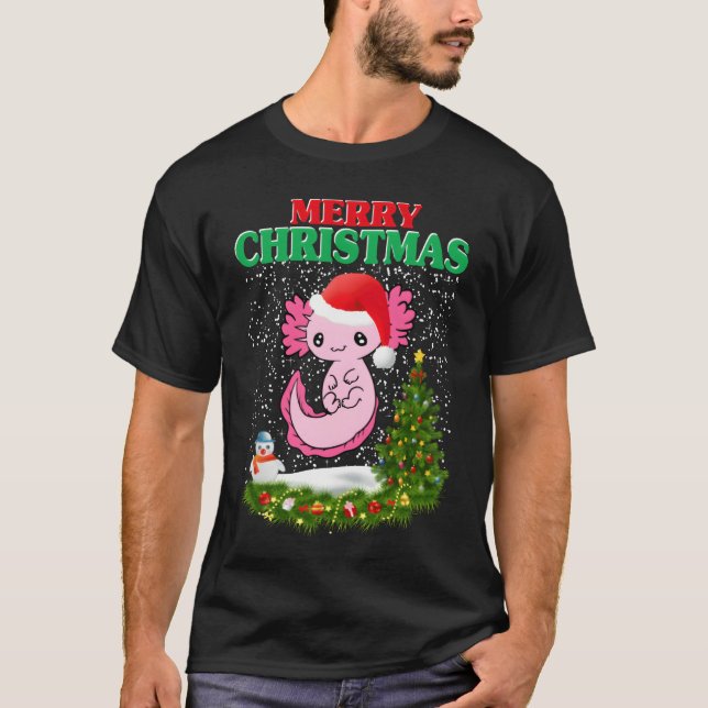 Christmas Aolotl Christmasree with Aolotl family T-Shirt (Front)