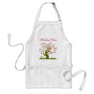 Christmas Apron Cute Birds Swirl Tree Muscial Note
