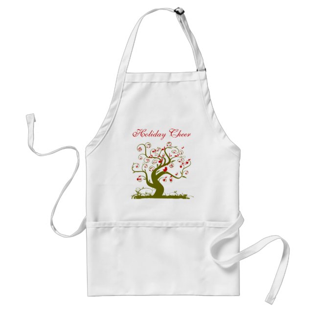 Christmas Apron Cute Birds Swirl Tree Muscial Note (Front)