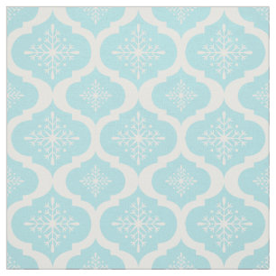 Christmas Aqua Blue Snowflakes Lattice Pattern Fabric