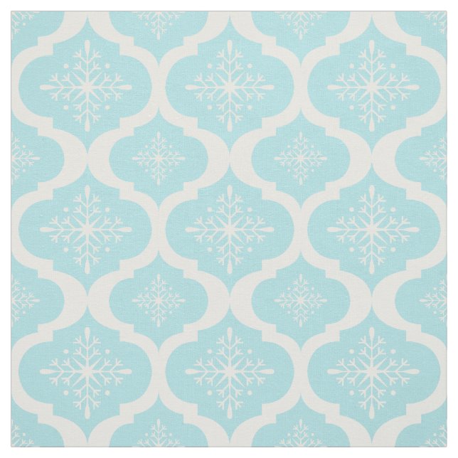 Christmas Aqua Blue Snowflakes Lattice Pattern Fabric (Swatch)