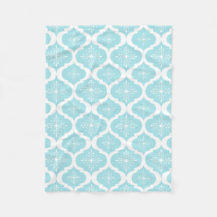 Christmas Aqua Blue Snowflakes Lattice Pattern Fleece Blanket