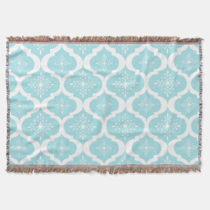Christmas Aqua Blue Snowflakes Lattice Pattern Throw Blanket
