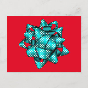 Christmas Aqua Dotted Gift Bow Postcard