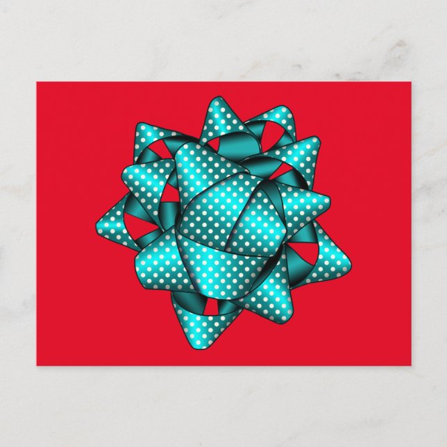 Christmas Aqua Dotted Gift Bow Postcard (Front)
