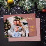 Christmas arch 1 photo modern minimalist  foil holiday card<br><div class="desc">This elegant and modern Christmas greeting card features a minimalist design displaying your favourite family picture inside a trendy arch frame. Easily customisable with your family name and the current year in stylish gold foil serif fonts.</div>