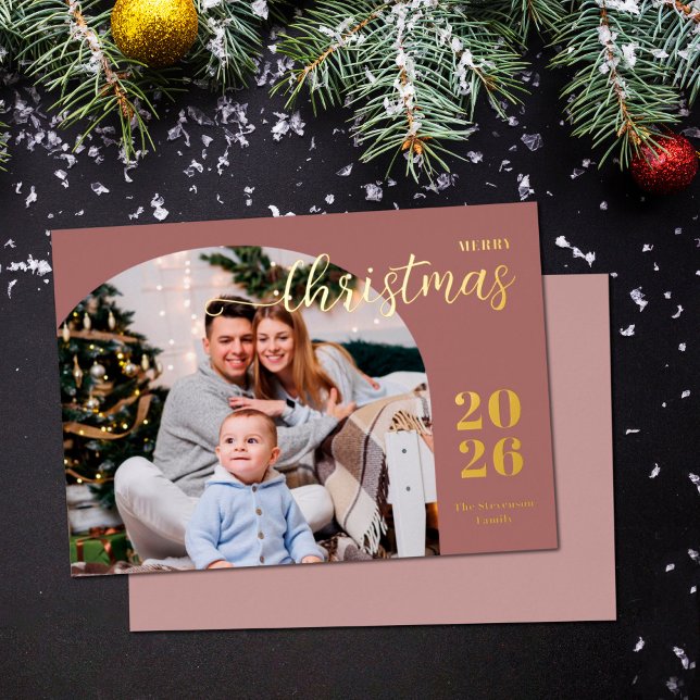 Christmas arch 1 photo modern minimalist  foil holiday card (Creator Uploaded)