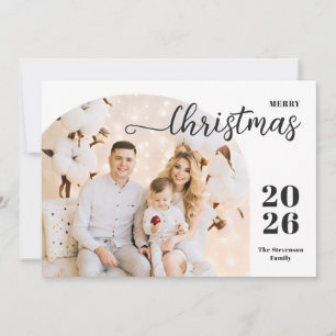 Christmas arch 2 photos modern minimalist blue holiday card