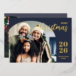 Christmas arch 2 photos modern minimalist gold foil holiday card