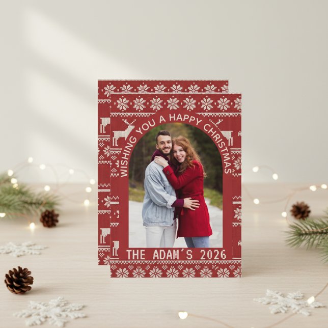 Christmas Arch Nordic Reindeer Personalized Photo Holiday Card (Creator Uploaded)