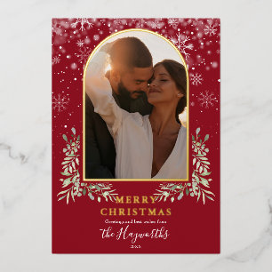 Christmas Arch Photo Floral Greenery Foil Holiday Card