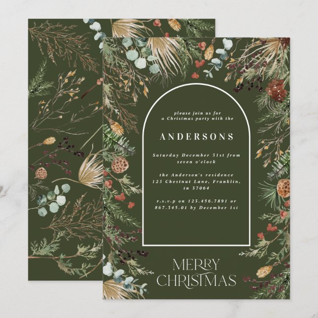 Christmas arch watercolor botanical Christmas Holi Holiday Card (Front/Back)