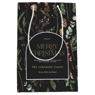Christmas arch watercolor botanical floral wrappin medium gift bag