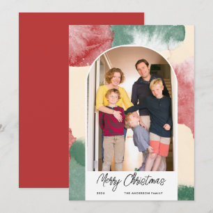 Christmas Arched Photo Abstract Watercolor Holiday Card