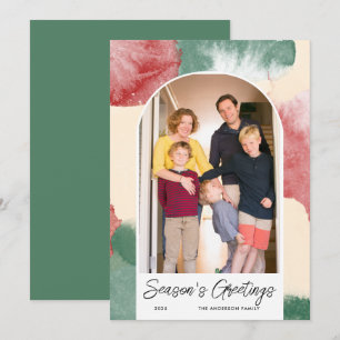 Christmas Arched Photo Abstract Watercolor Holiday Card
