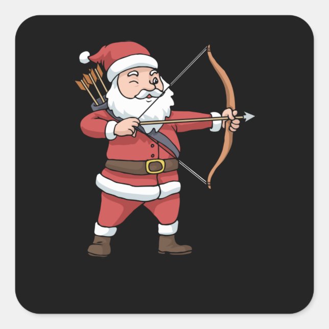 Christmas Archery Arrow Bow Hunting Santa Clause Square Sticker (Front)