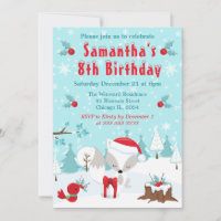 Christmas Arctic Fox & Bird Winter Scene Birthday