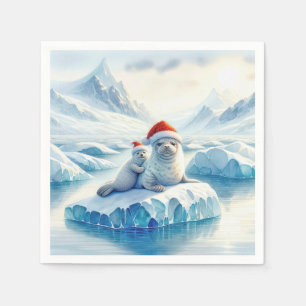 Christmas Arctic Seals with Santa Hats Napkin