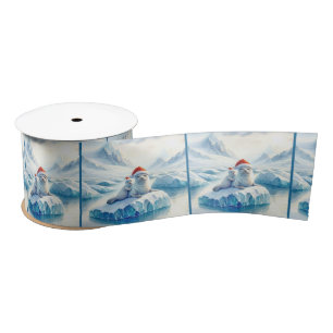Christmas Arctic Seals with Santa Hats Satin Ribbon