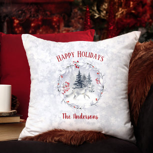 Christmas Arctic Snow Fox Winter Scenery Name Cushion