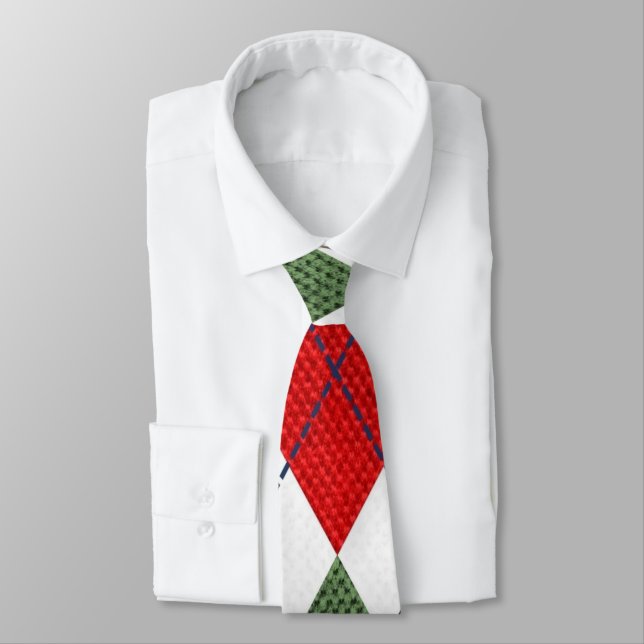 Christmas Argyle in holiday colours  Tie (Tied)