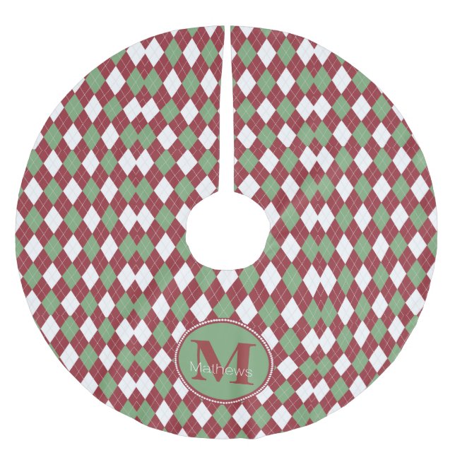 Christmas Argyle Monogram Tree Skirt (Front)