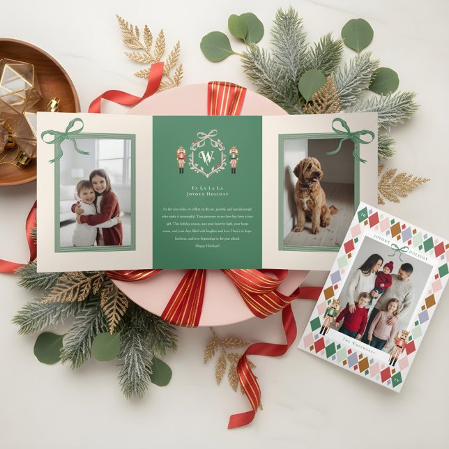 Christmas Argyle Nutcracker Ballet Family Photo Tri-Fold Holiday Card (Christmas Argyle Nutcracker Ballet Family Photo Tri-Fold Holiday Card)