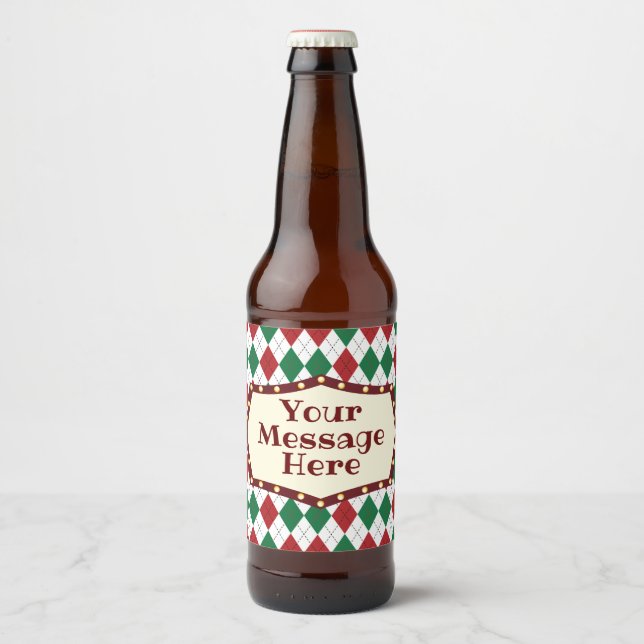 Christmas Argyle Pattern Beer Bottle Label (Front)