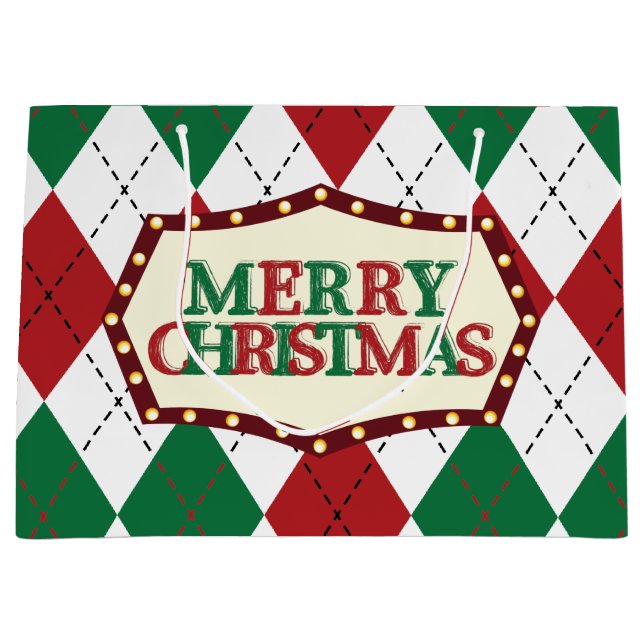 Christmas Argyle Pattern Large Gift Bag (Front)