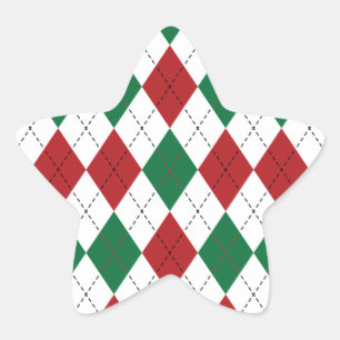 Christmas Argyle Pattern Star Sticker