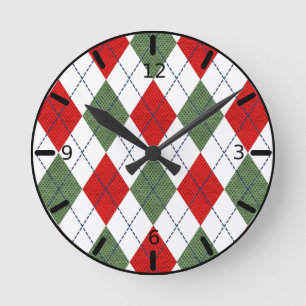 Christmas Argyle Round Clock