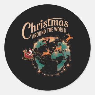 Christmas Around The World Funny Santa Claus Festi Classic Round Sticker