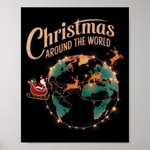 Christmas Around The World Funny Santa Claus Festi Poster