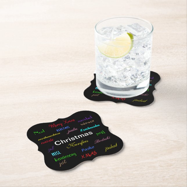 Christmas Around the World Modern in Black  Paper Coaster (Insitu)