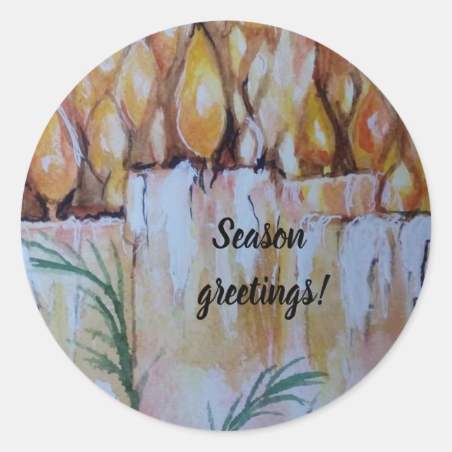 CHRISTMAS ART CANDLES WITH HOLY CLASSIC ROUND STICKER (Front)