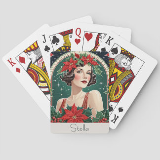Christmas Art Deco Inspired Portrait Lady Retro Playing Cards