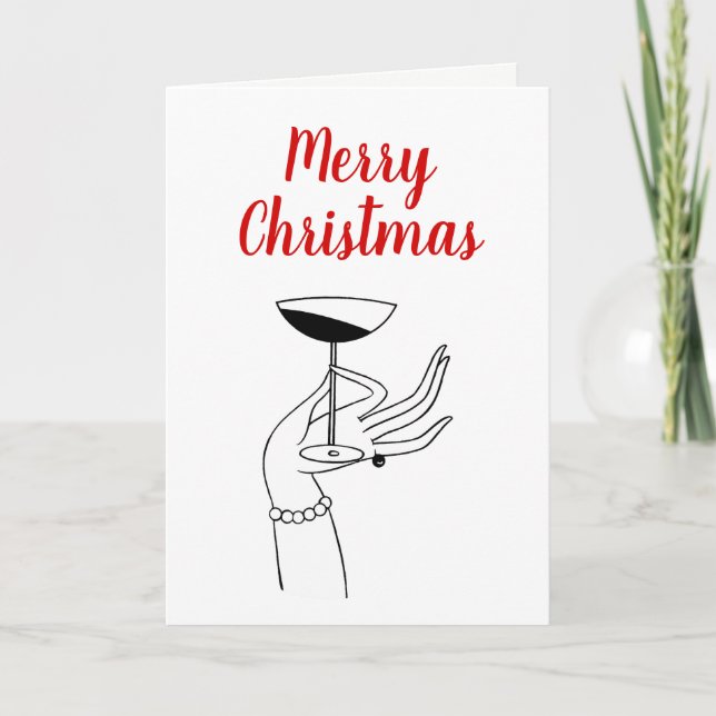 Christmas Art Deco Lady’s Holding Champagne Glass Holiday Card (Front)