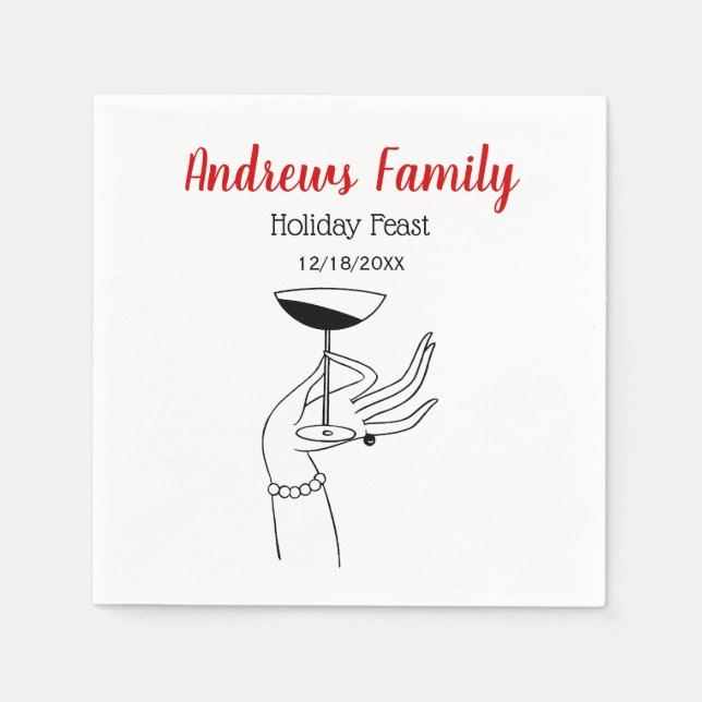 Christmas Art Deco Lady’s Holding Champagne Glass Napkin (Front)