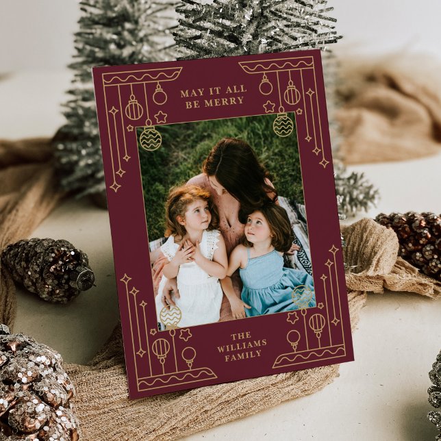 Christmas Art Deco Line Art Photo Holiday Card (Creator Uploaded)