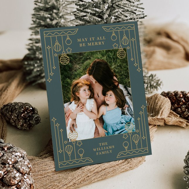 Christmas Art Deco Line Art Photo Holiday Card (Creator Uploaded)