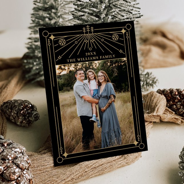 Christmas Art Deco Line Art Photo Holiday Card (Creator Uploaded)