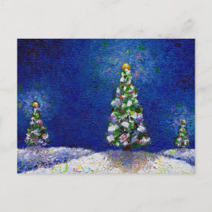 Christmas art fun colourful trees original paintin holiday postcard
