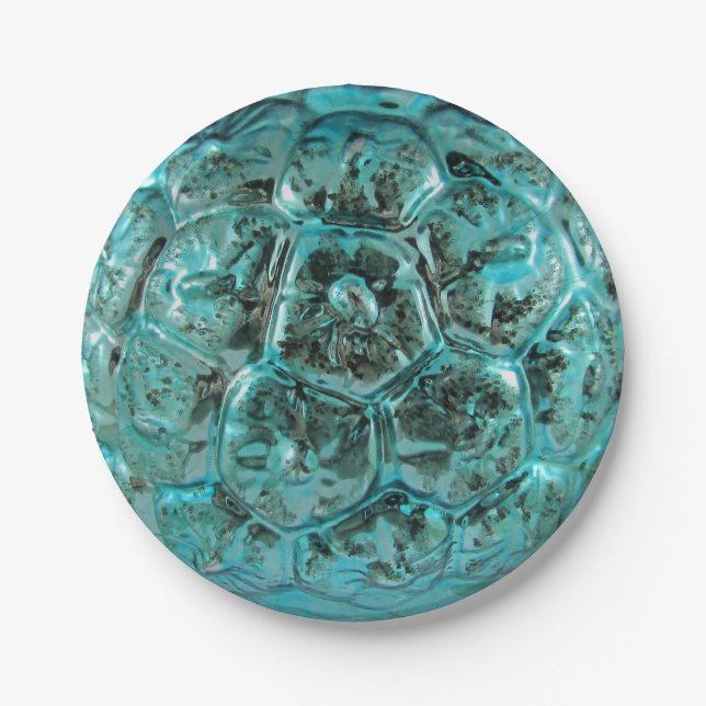 Christmas Art Glass Aqua Teal Blue Wedding Paper Plate (Front)
